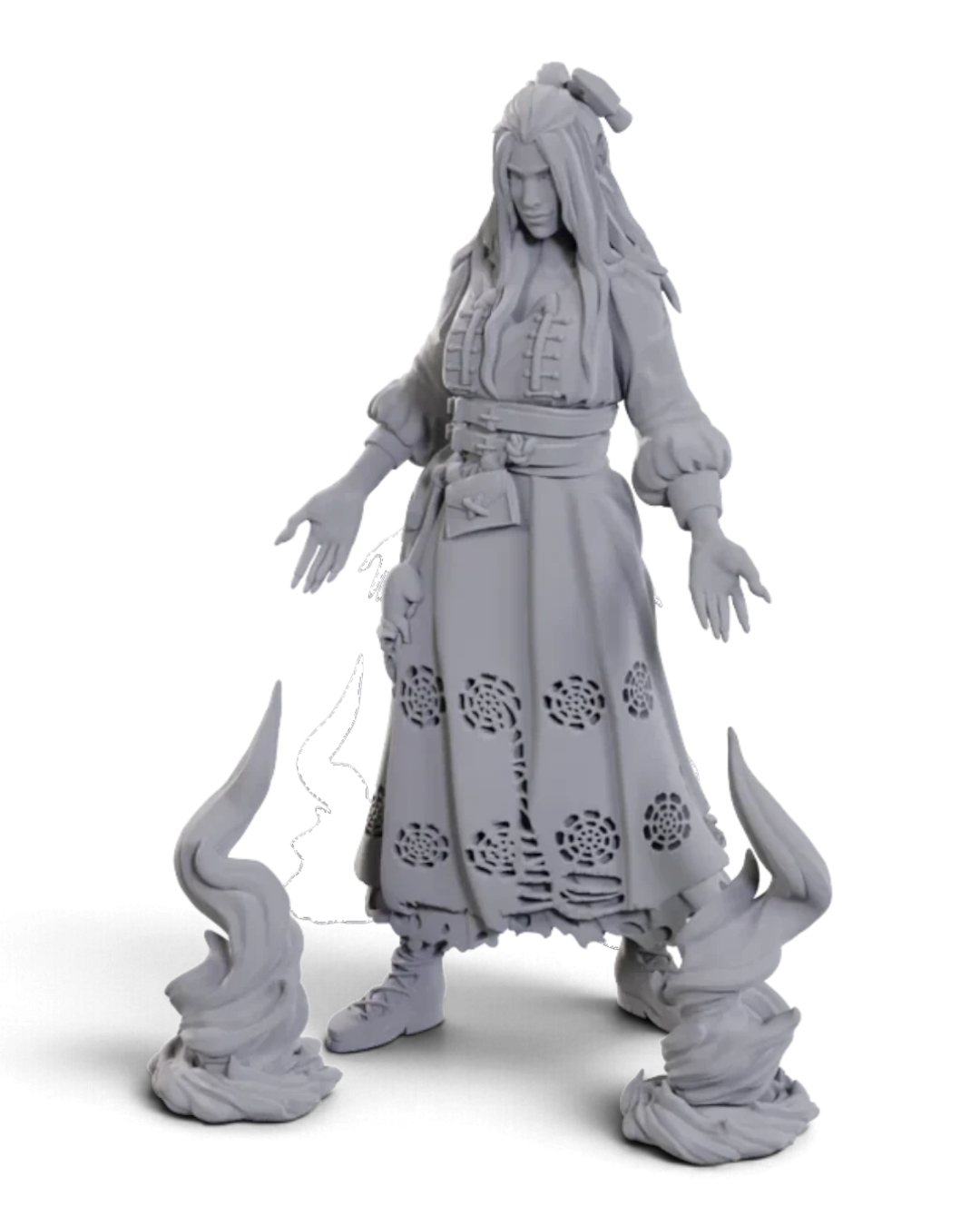 VaultifyUK Critical Role Laudna unpainted miniature featuring detailed warlock figure with magical smoke effects