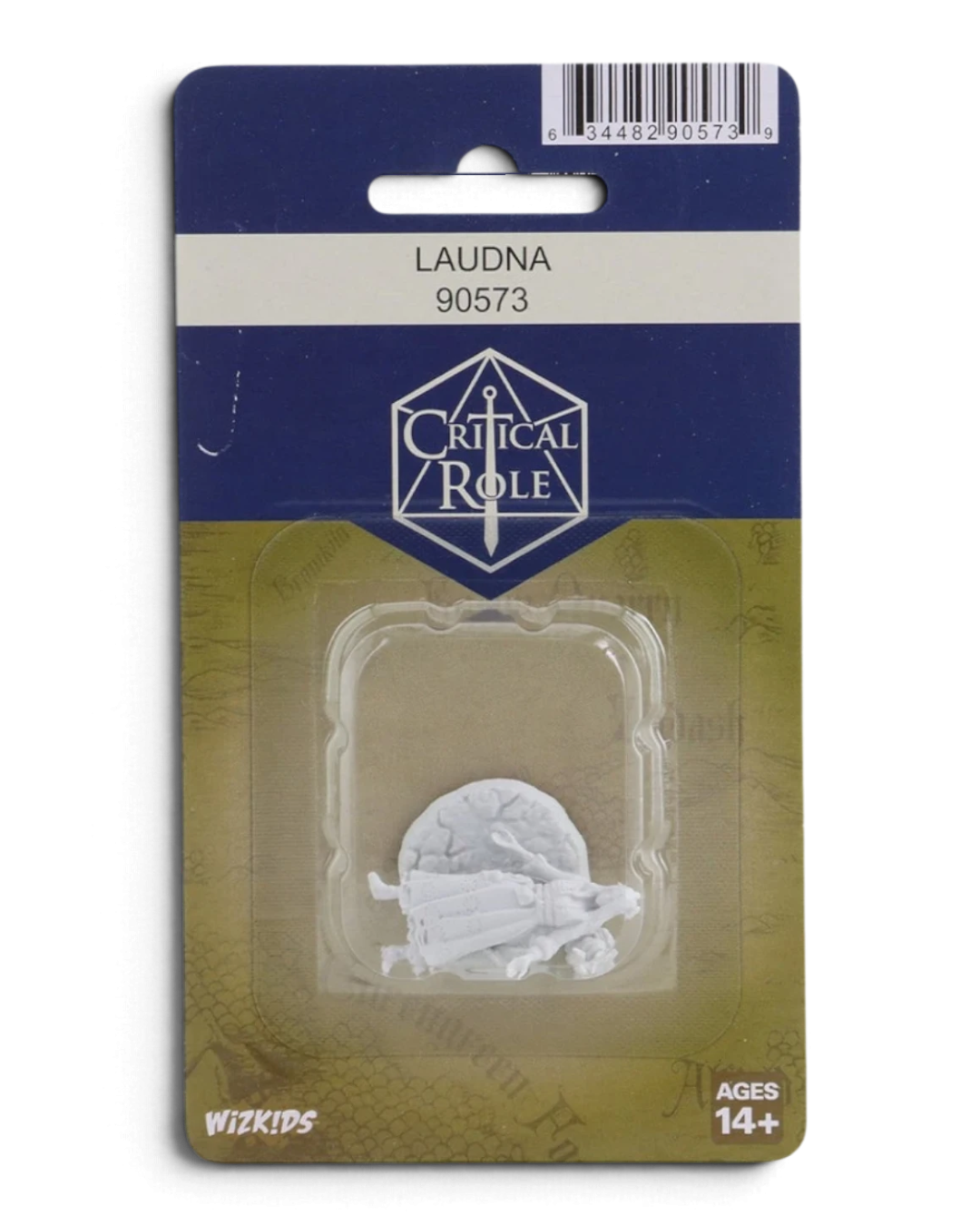 VaultifyUK Critical Role Laudna unpainted miniature in blister packaging, primed and ready for tabletop painting.