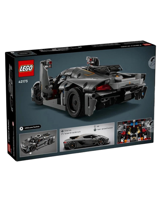 LEGO Technic Koenigsegg Jesko Absolut 42173 packaging showing functional model features