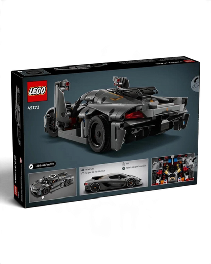 LEGO Technic Koenigsegg Jesko Absolut 42173 packaging showing functional model features