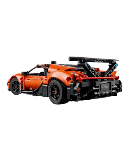 VaultifyUK LEGO Technic Bugatti Chiron Pur Sport hypercar model in orange and black with rear spoiler detail