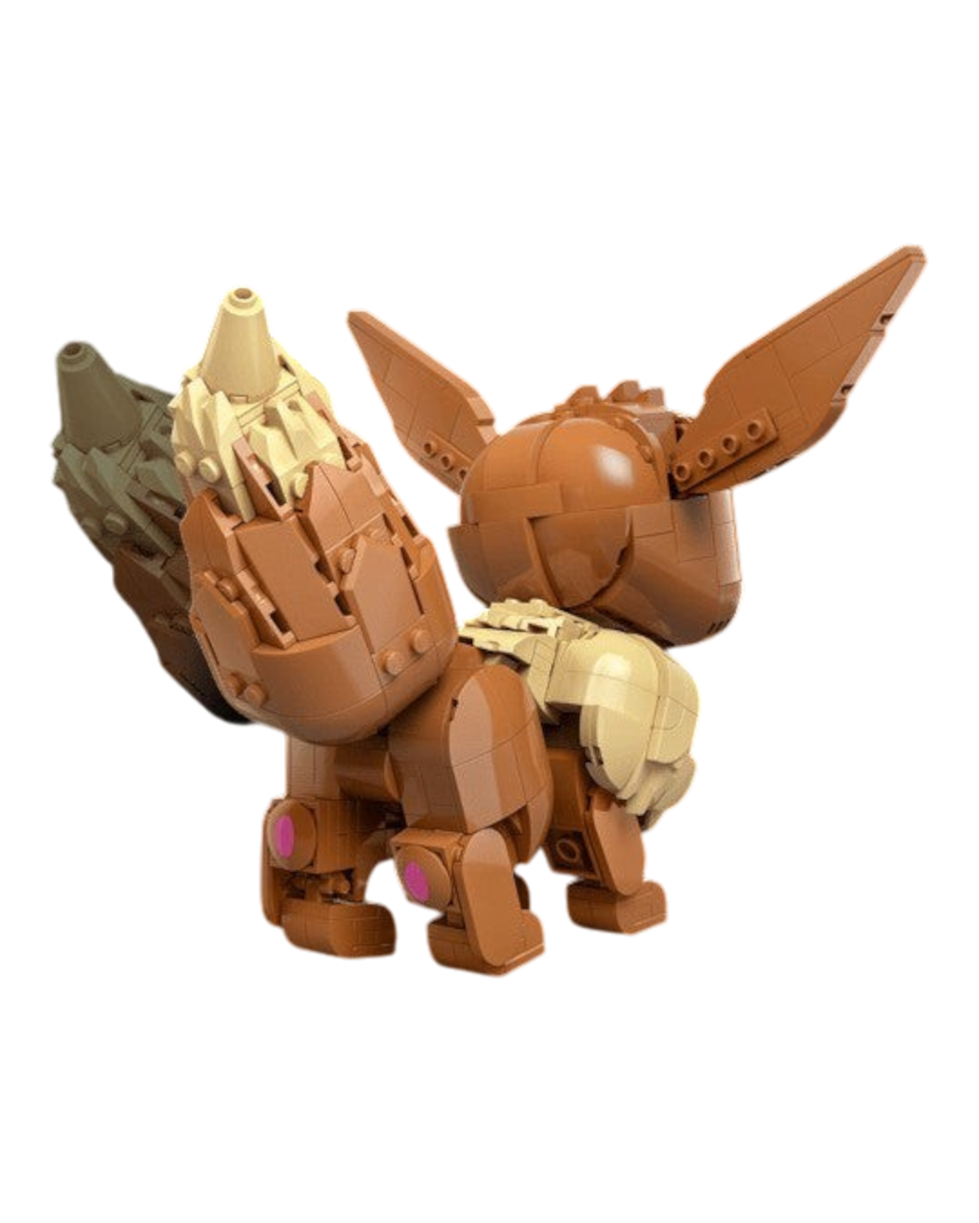 VaultifyUK LEGO Eevee Pokémon sculpture showing the brown and cream brick-built character from a rear angle