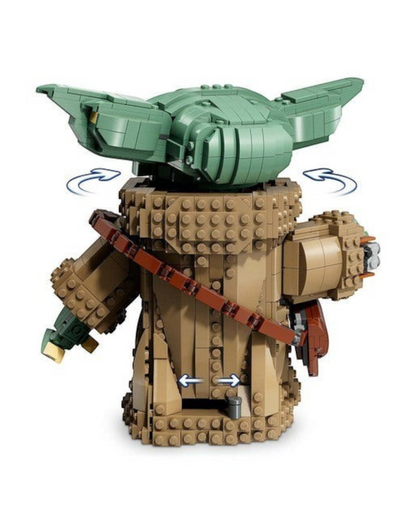 VaultifyUK LEGO Star Wars Grogu figure seen from the back, showing detailed tan robes and brown satchel strap.