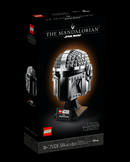 VaultifyUK LEGO Star Wars The Mandalorian helmet display set 75328 in packaging with stand and nameplate
