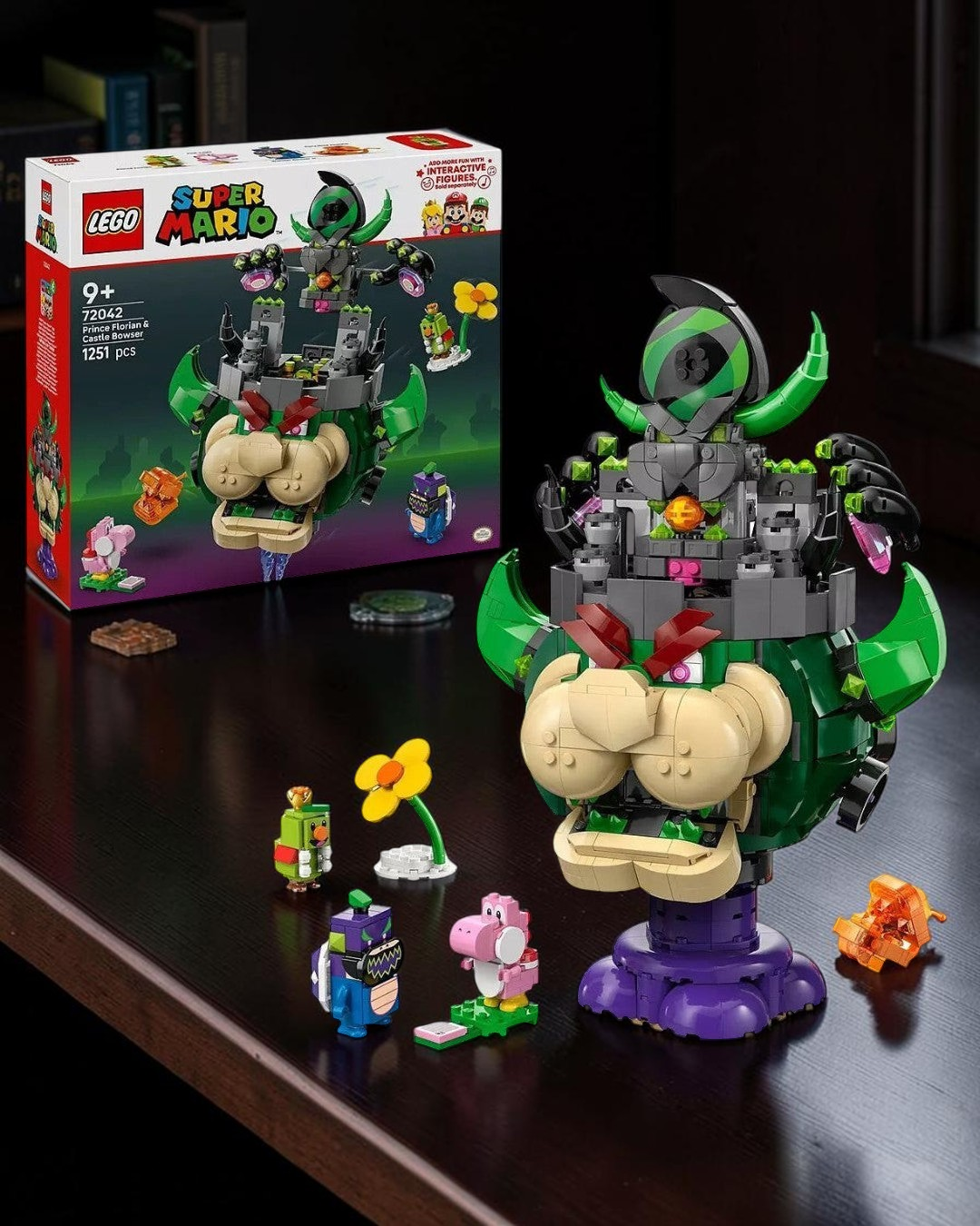 VaultifyUK LEGO Super Mario Castle Bowser set 72042 with Prince Florian, Pink Yoshi, and other character figures.