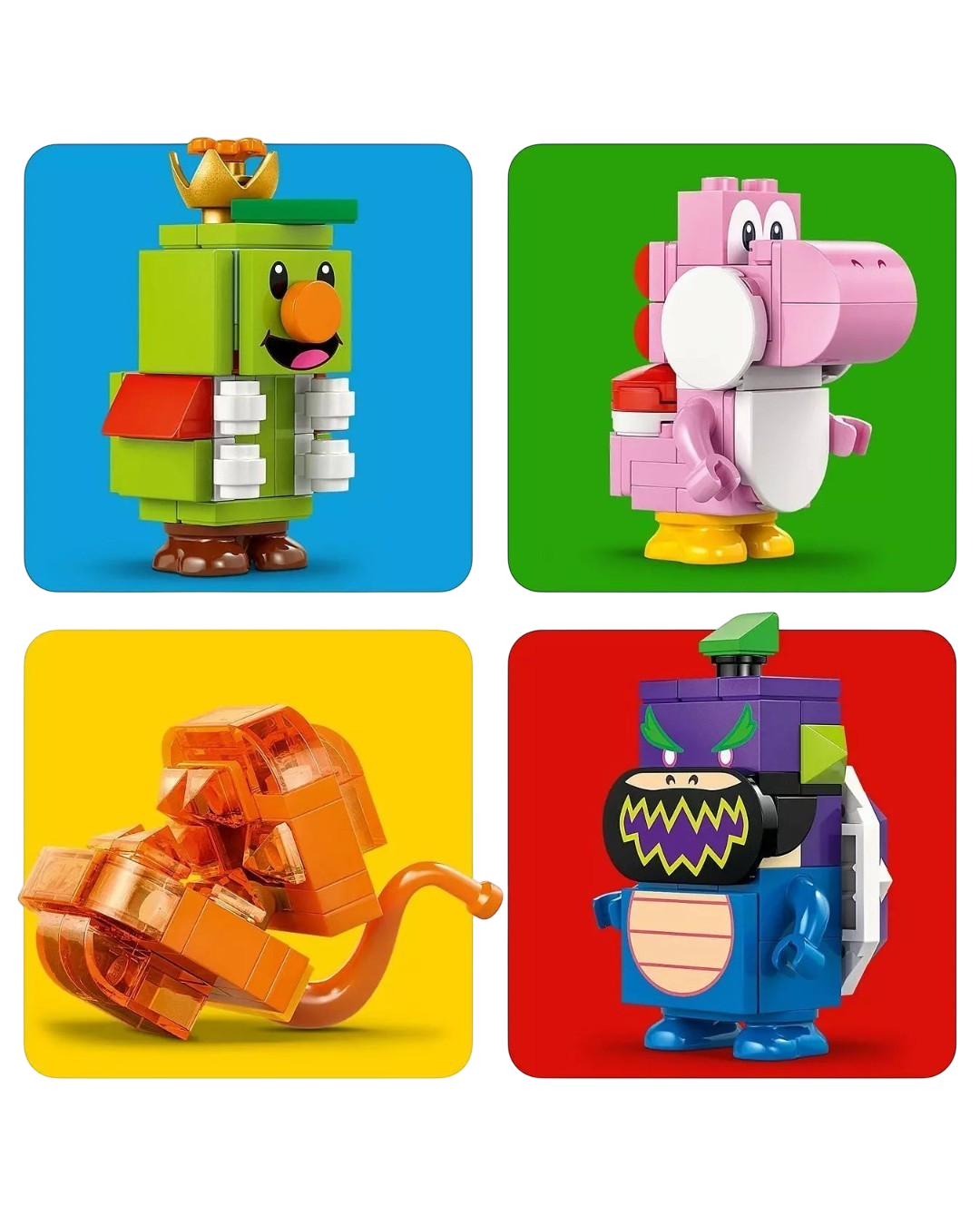 VaultifyUK LEGO Super Mario Prince Florian, Pink Yoshi, Fiery Note Piranha, and Wonder Bowser Jr. minifigures