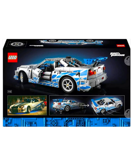 VaultifyUK LEGO Technic Nissan Skyline GT-R R34 2 Fast 2 Furious set box showing the model car with blue decals.
