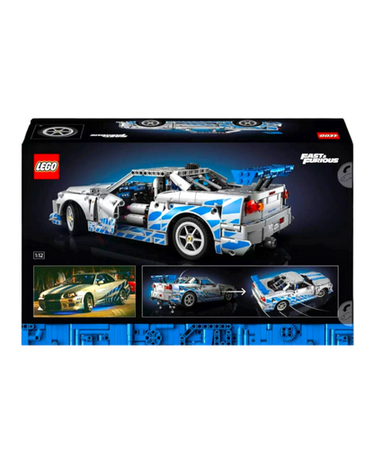 VaultifyUK LEGO Technic Nissan Skyline GT-R R34 2 Fast 2 Furious set box showing the model car with blue decals.