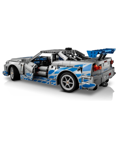 VaultifyUK LEGO Technic Nissan Skyline GT-R R34 from 2 Fast 2 Furious in silver with blue racing decals