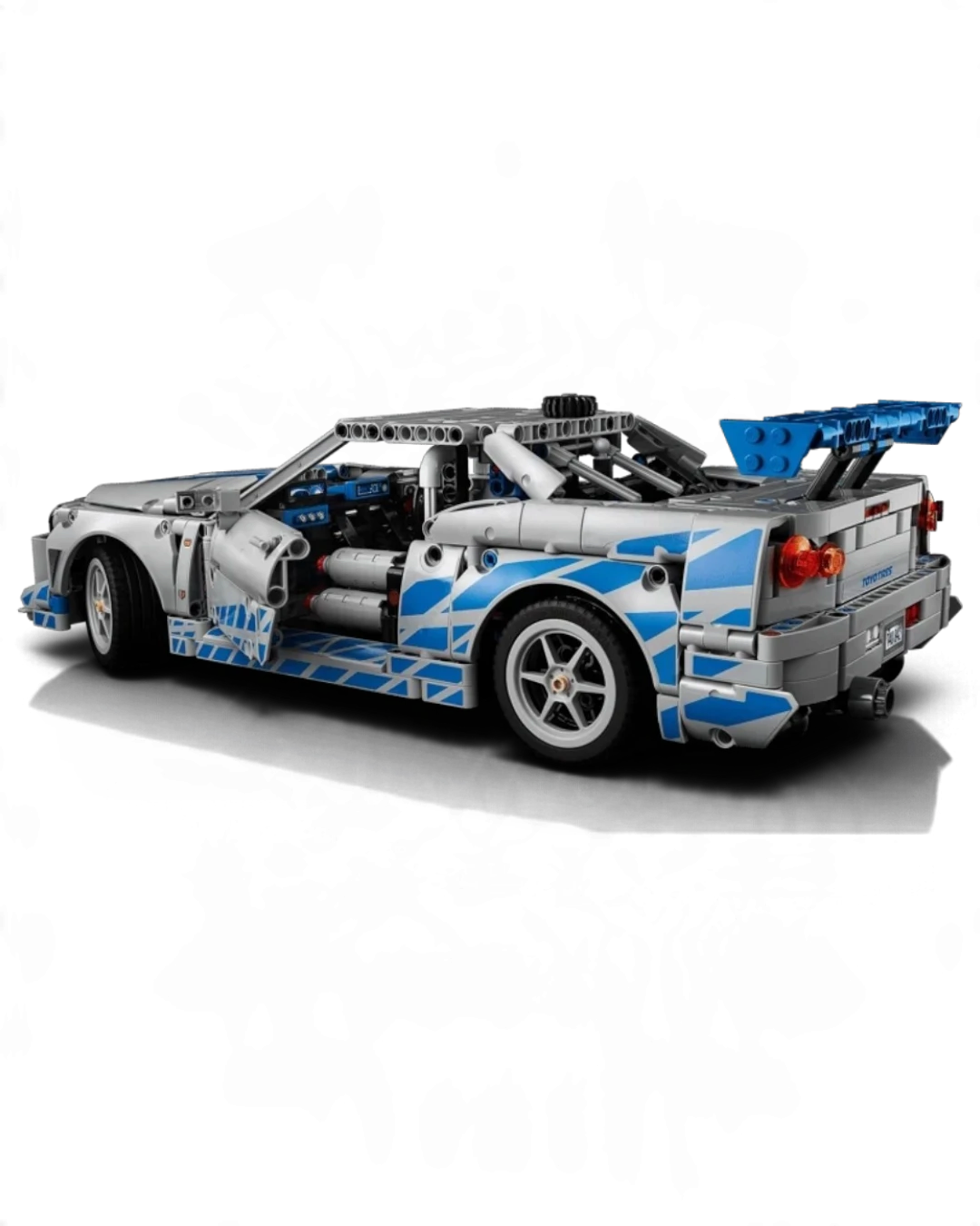 VaultifyUK LEGO Technic Nissan Skyline GT-R R34 from 2 Fast 2 Furious in silver with blue racing decals
