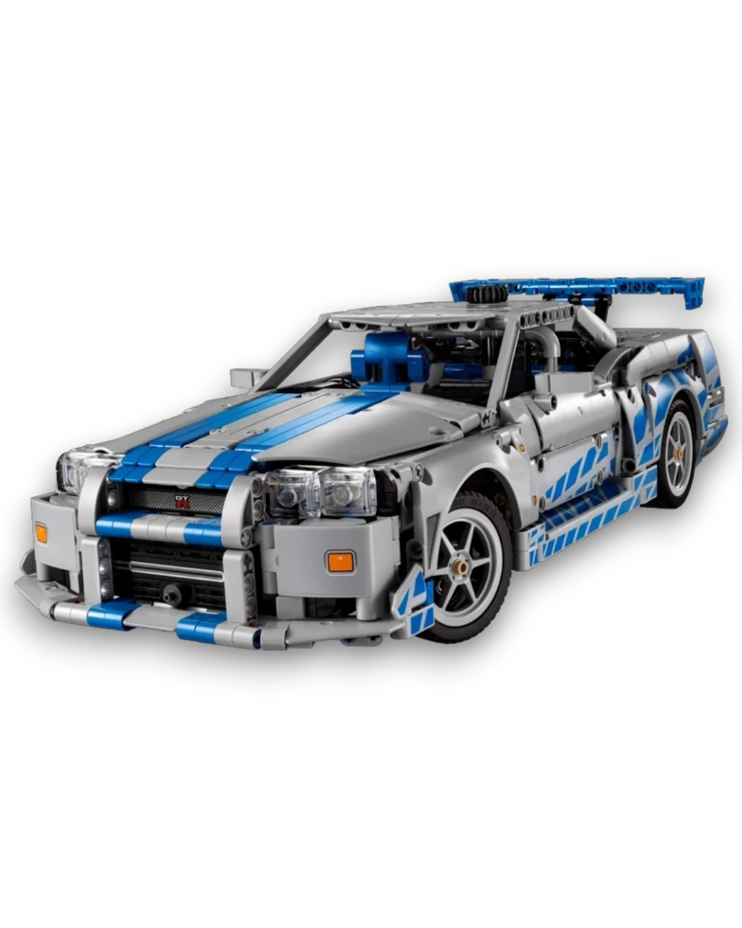 VaultifyUK LEGO Technic Nissan Skyline GT-R R34 model car from 2 Fast 2 Furious in silver and blue