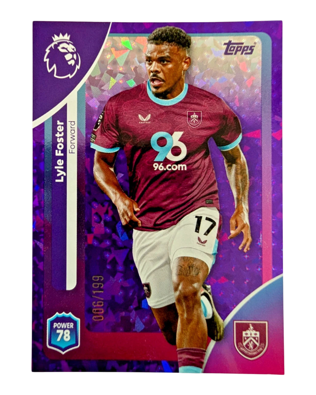 VaultifyUK Topps Premier League 2025/26 Lyle Foster purple parallel trading card numbered 006/199