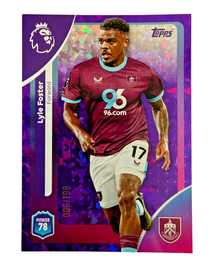 VaultifyUK Topps Premier League 2025/26 Lyle Foster purple parallel trading card numbered 006/199