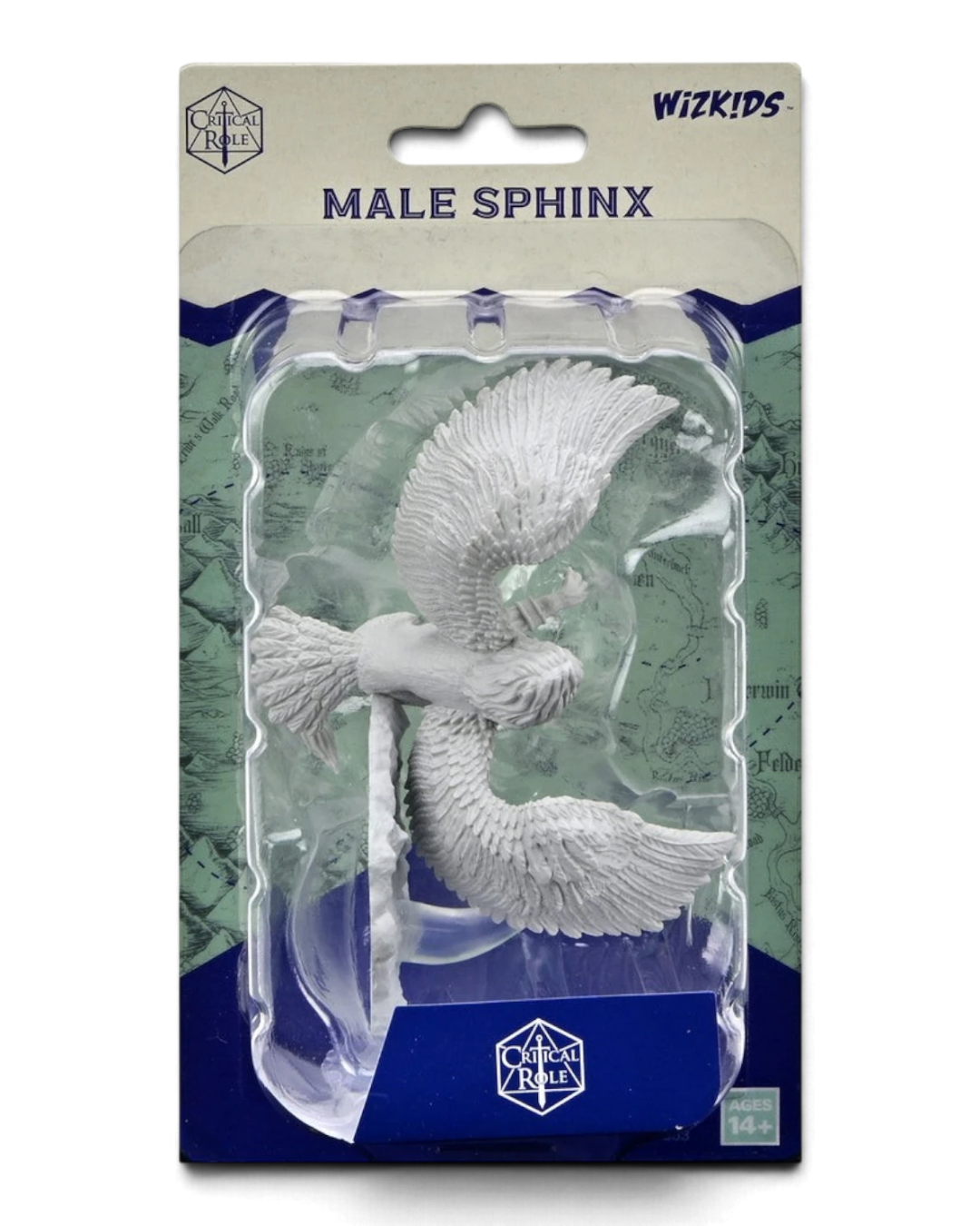 VaultifyUK Critical Role male Sphinx unpainted miniature in blister packaging with detailed sculpted wings