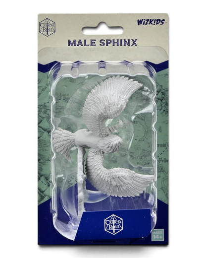VaultifyUK Critical Role male Sphinx unpainted miniature in blister packaging with detailed sculpted wings