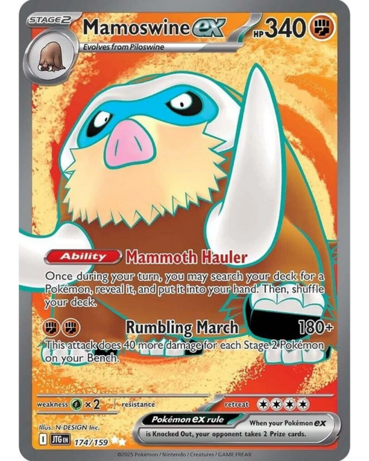 VaultifyUK Mamoswine ex 174/159 full-art Pokémon trading card featuring a detailed illustration of the mammoth