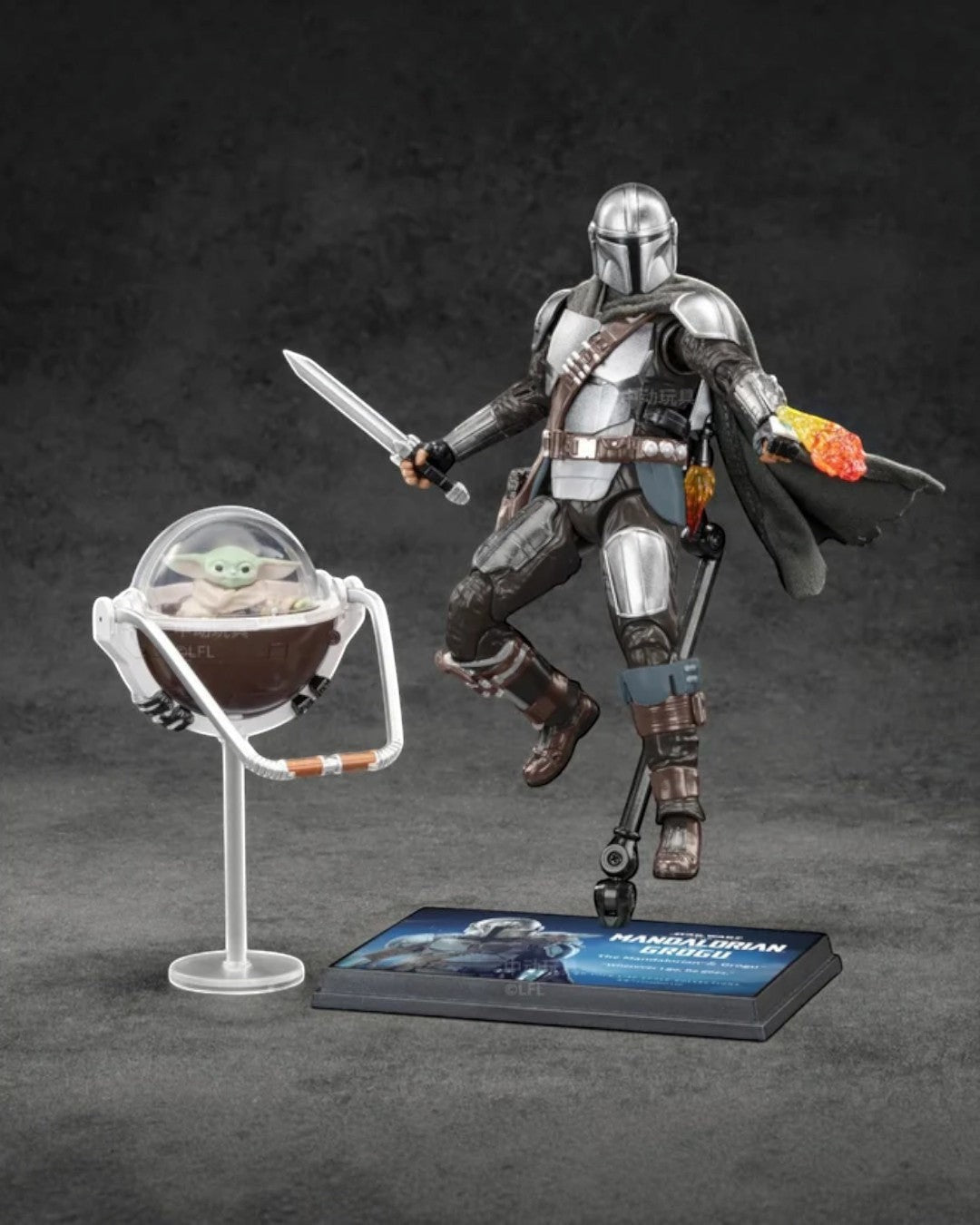 VaultifyUK ZD Toys Mandalorian and Grogu 1/10 scale action figure set with hover pram and display stand