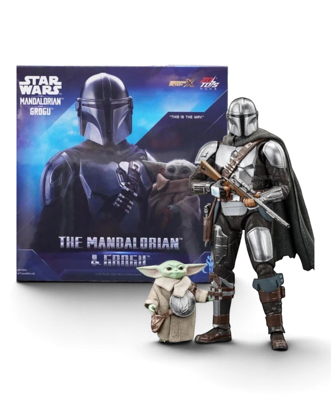 VaultifyUK ZD Toys Star Wars Mandalorian and Grogu 1/10 scale action figure set with detailed armour and accessories