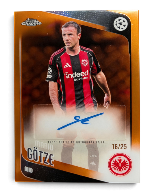 VaultifyUK 2025/26 Topps Chrome UEFA Mario Götze orange parallel autograph card numbered 16 of 25