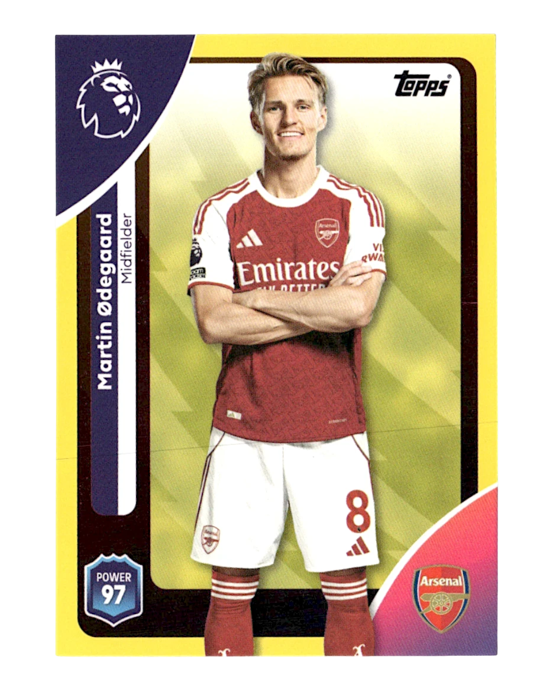 VaultifyUK 2025/26 Topps Premier League Martin Ødegaard football card featuring a yellow parallel design