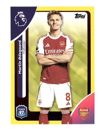 VaultifyUK 2025/26 Topps Premier League Martin Ødegaard football card featuring a yellow parallel design
