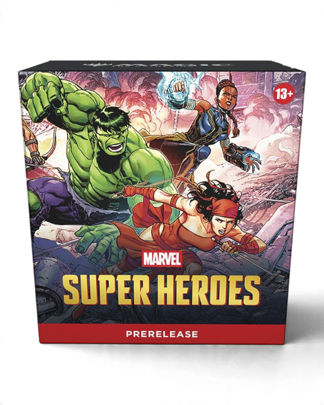 VaultifyUK Magic: The Gathering Marvel Super Heroes Prerelease Pack featuring Hulk, Shuri, and Elektra artwork.