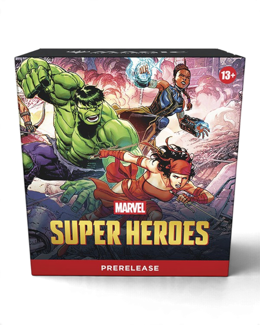VaultifyUK Magic: The Gathering Marvel Super Heroes Prerelease Pack featuring Hulk, Shuri, and Elektra artwork.