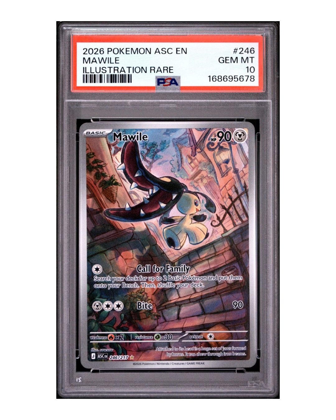 VaultifyUK PSA 10 Gem Mint Mawile 246/217 Illustration Rare card from the Ascended Heroes Pokémon set.