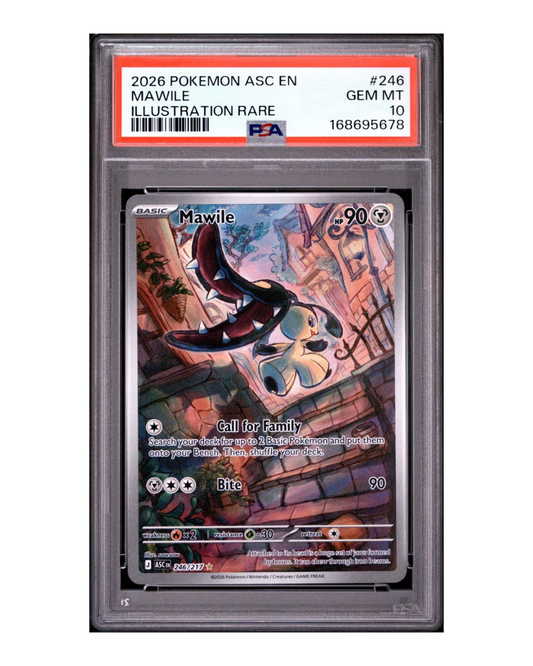 VaultifyUK PSA 10 Gem Mint Mawile 246/217 Illustration Rare card from the Ascended Heroes Pokémon set.