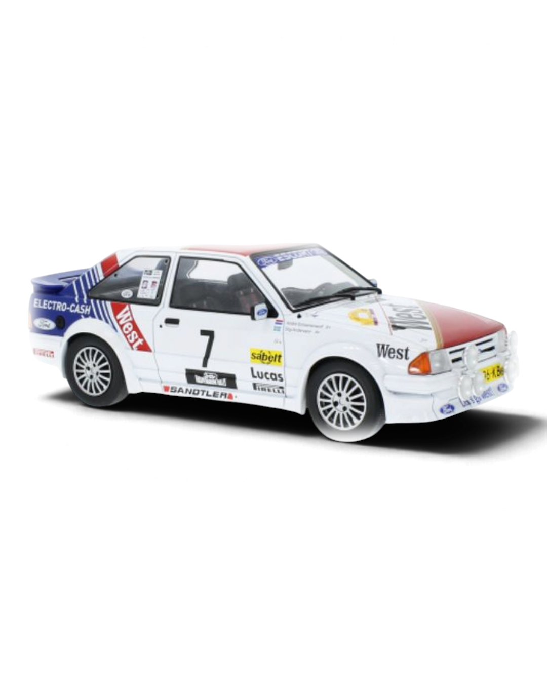 MCG 1:18 Ford Escort Mk3 RS Turbo #7 Andervang/Schoonenwolf, Haspengouw Rally 1985, white West livery