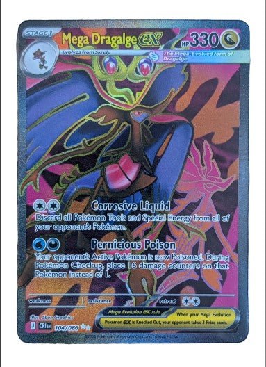 VaultifyUK Mega Dragalge ex 104/086 full-art holo Pokémon card from the Chaos Rising set with textured detailing.