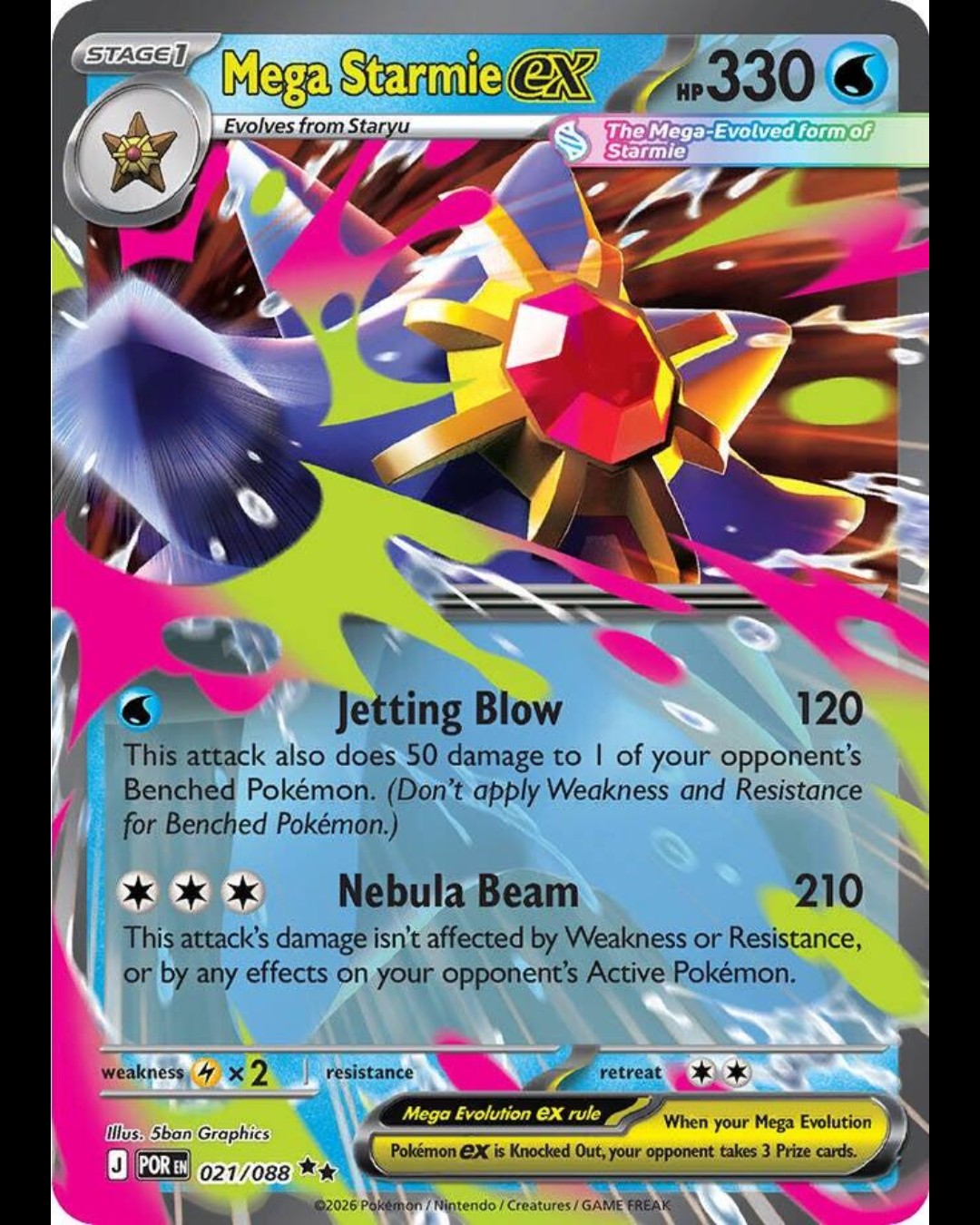 VaultifyUK Pokémon TCG Mega Starmie ex 021/088 card from Perfect Order featuring vibrant extended-art by 5ban Graphics