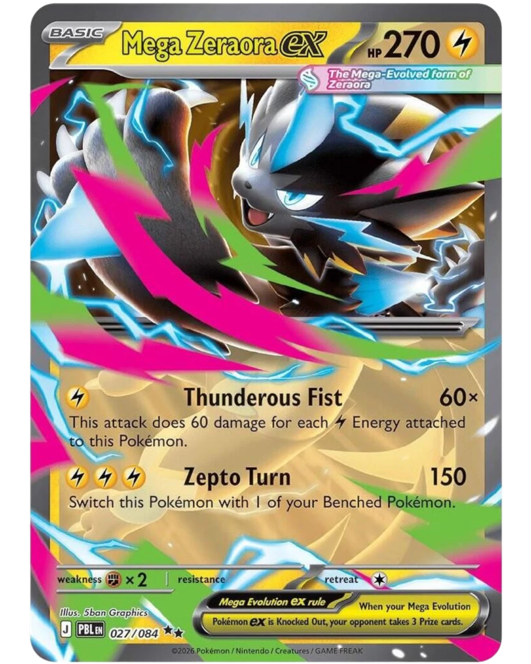 VaultifyUK Pokémon TCG Mega Zeraora ex 027/084 Pitch Black Lightning-type card with dynamic electric artwork