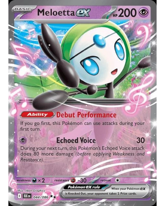 VaultifyUK Meloetta ex 44/86 Holo Double Rare Pokémon card from the Scarlet & Violet Black Bolt expansion