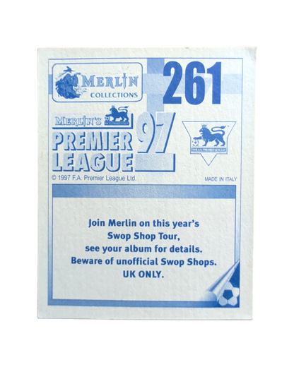 VaultifyUK 1997 Merlin Premier League Patrik Berger #261 Overseas Player foil sticker back view