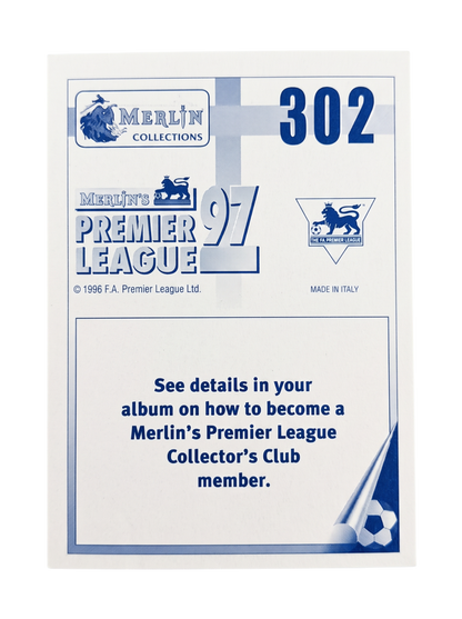 VaultifyUK 1997 Merlin Premier League Peter Schmeichel sticker back showing official branding and collector details