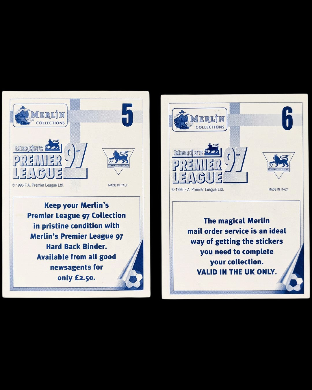 Merlin Premier League 97 | Arsenal Team #5 & #6 | Team Sticker
