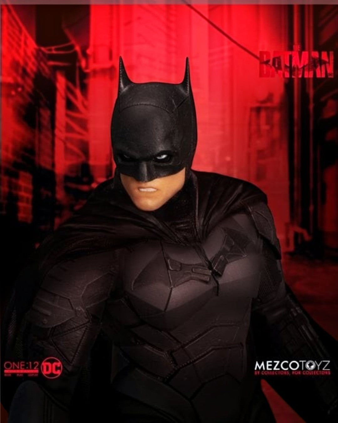 VaultifyUK Mezco One:12 Collective The Batman action figure featuring a detailed tactical black suit and cowl