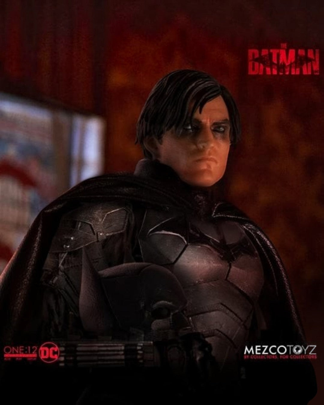 VaultifyUK Mezco One:12 Collective The Batman action figure featuring an unmasked Bruce Wayne head sculpt