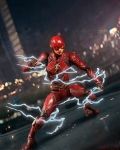 VaultifyUK Mezco One:12 Collective The Flash action figure with Speed Force lightning effects from Justice League