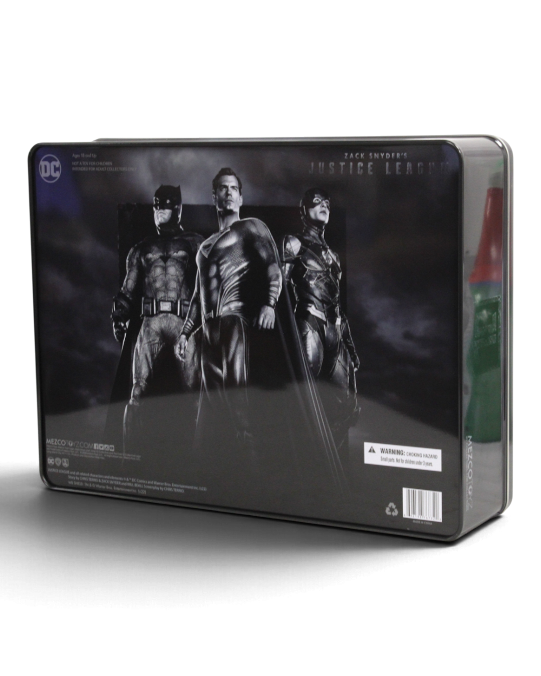 VaultifyUK Mezco DC Zack Snyder's Justice League Deluxe Steel Boxed Set featuring Batman, Superman, and The Flash.