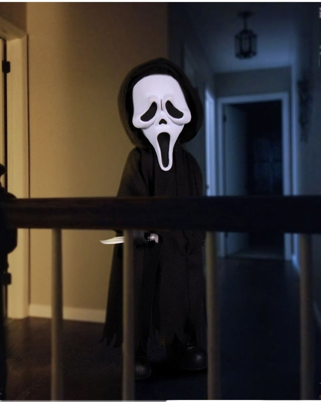 VaultifyUK Mezco Living Dead Dolls Scream Ghostface 10-inch figure with iconic mask, black hooded robe, and knife.