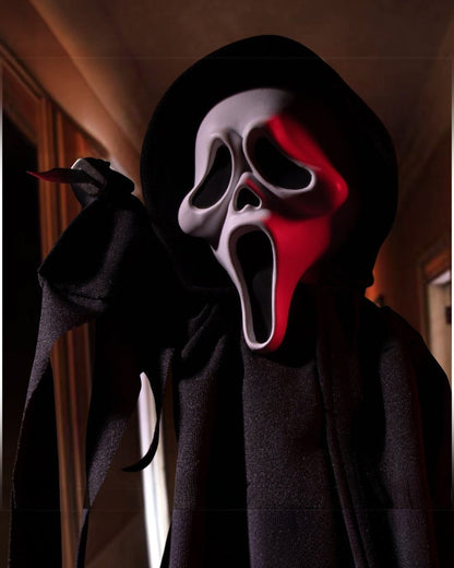 VaultifyUK Mezco Living Dead Dolls Scream Ghostface 10-inch figure with iconic mask, black hooded robe, and knife.