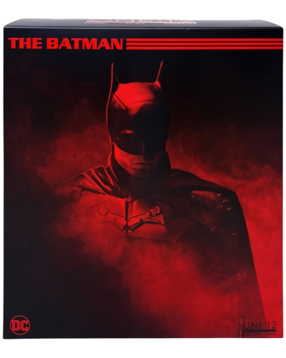 VaultifyUK Mezco One:12 Collective The Batman action figure collector box with dark red cinematic lighting