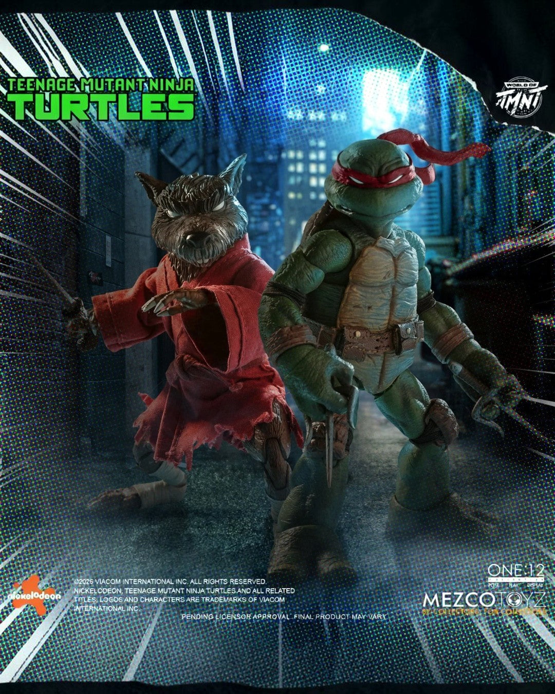 VaultifyUK Mezco One:12 Collective TMNT action figures featuring Raphael and Master Splinter in comic-inspired gear.