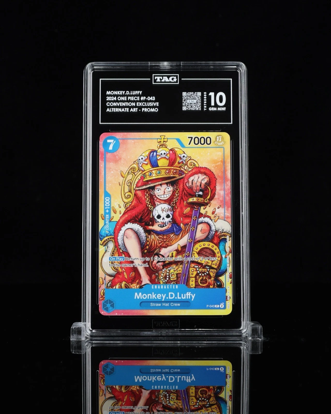VaultifyUK 2024 One Piece Monkey D. Luffy P-043 Convention Exclusive promo card graded TAG 10 Gem Mint in a slab.