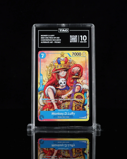 VaultifyUK 2024 One Piece Monkey D. Luffy P-043 Convention Exclusive promo card graded TAG 10 Gem Mint in a slab.