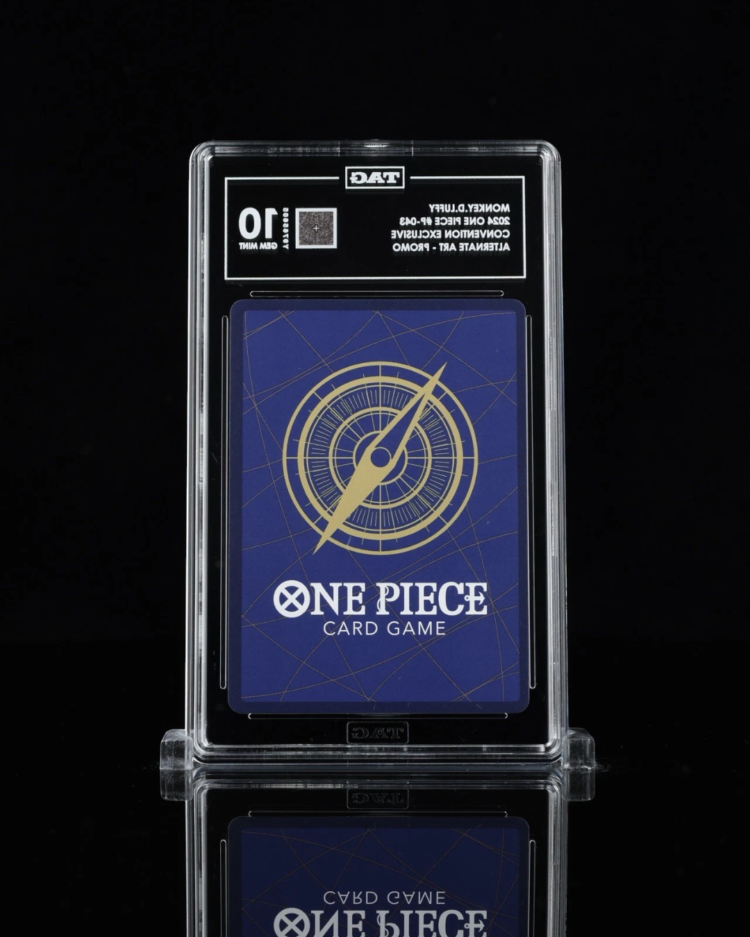 VaultifyUK 2024 One Piece Monkey D. Luffy P-043 convention exclusive promo card in a TAG 10 slabbed display case.