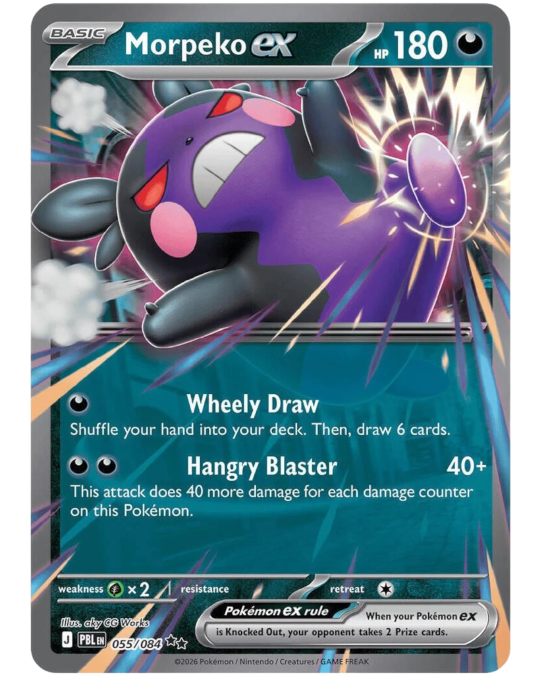 VaultifyUK Morpeko ex 055/084 Pitch Black Darkness-type Pokémon trading card with half art illustration