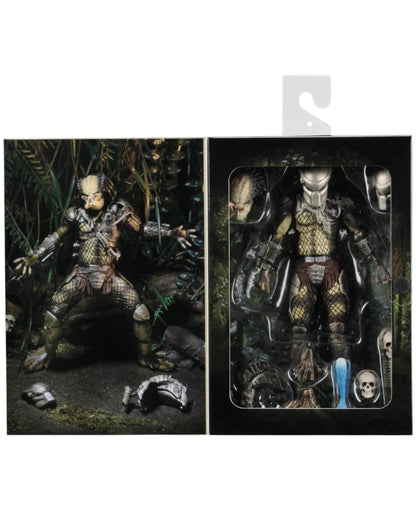 VaultifyUK NECA Predator Jungle Hunter 7-inch action figure in collector-friendly window box packaging with accessories.